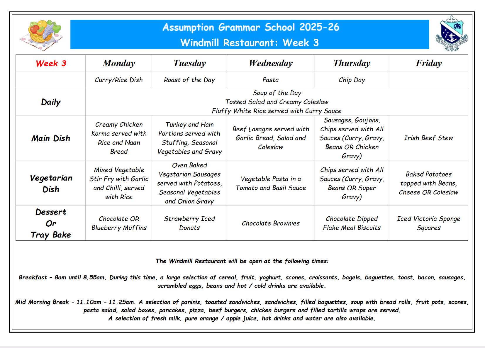 Canteen Menu Week 3