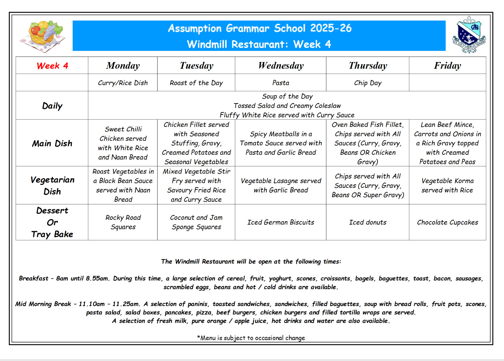 Canteen Menu Week 4